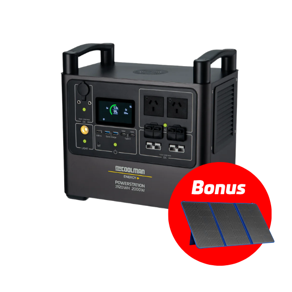 myCOOLMAN Energy Power Station 1920Wh (150Ah) & Bonus 100W Solar Blanket